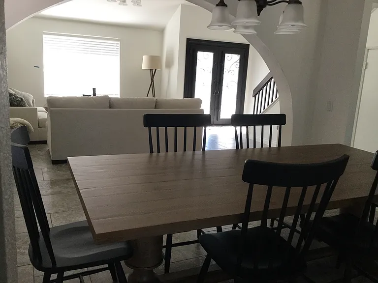 view from dining room to front door