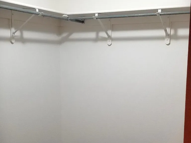Walk-in closet in master bedroom.