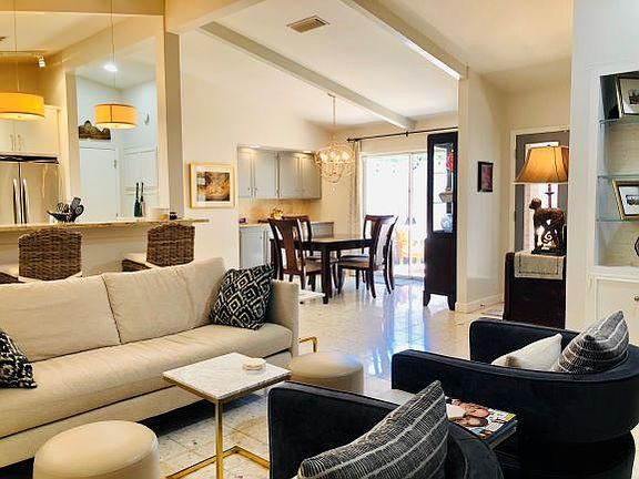 Living area looking into dining