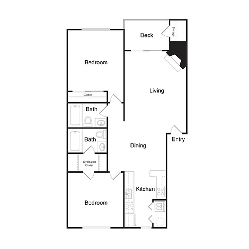 Floor plan Two Bedroom, Two Bathroom (1021 sq ft)