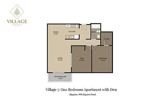 Floor plan One Bedroom w/ Den 7-01