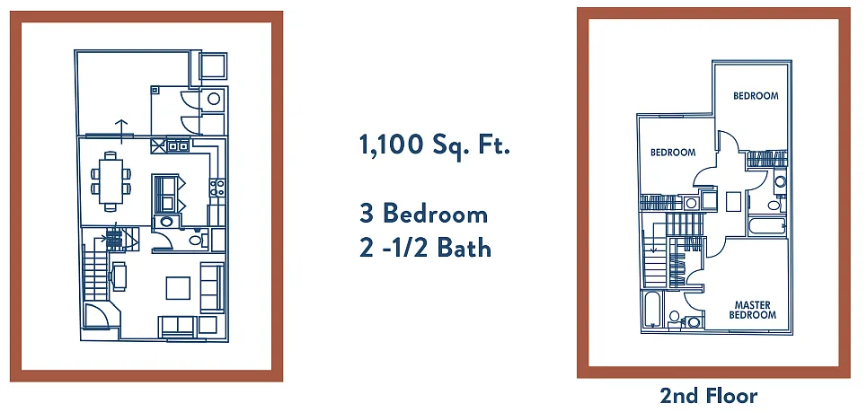 Floor plan Three Bedroom 2.5 Bath Townhome SR (6184c1r)