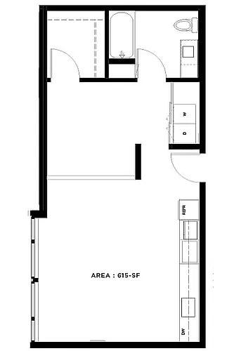 Floor plan Open 1 Bed, 1 Bath - Apt B