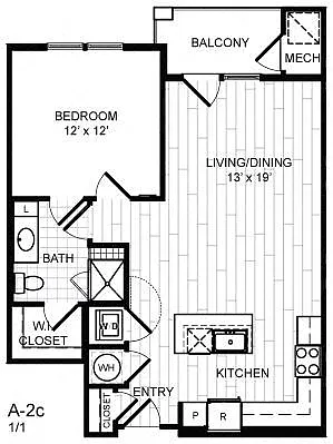 Floor plan 1 Bed, 1 Bath - A2c