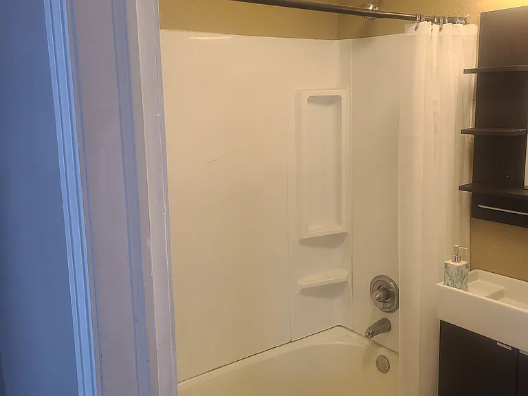 Shower with curtain open