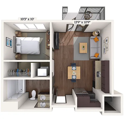 Floor plan Traditional 1x1 505 SF