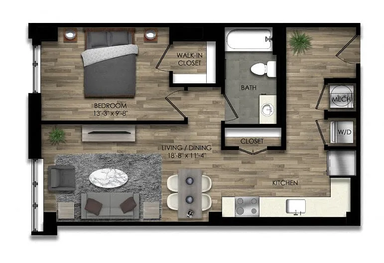 Floor plan 1 Bed/1 Bath-29W