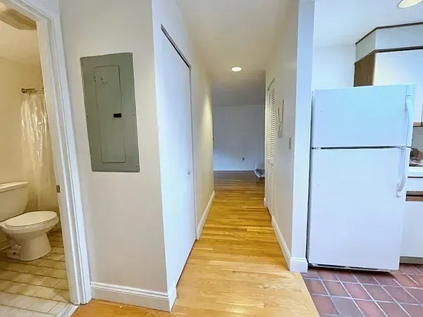 Hallway. View from bedroom doorway facing living/dining area.