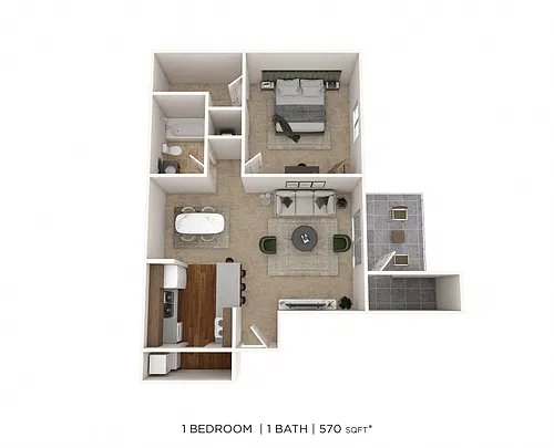 Floor plan 1 Bedroom 1 Bath 570