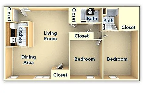 Floor plan Two Bedroom Two Bath