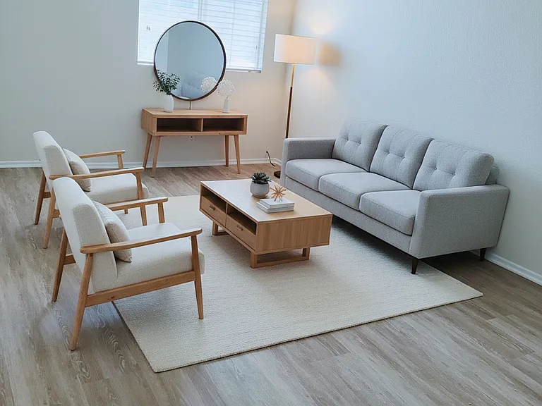 Bedroom 3, virtually staged as a sitting room