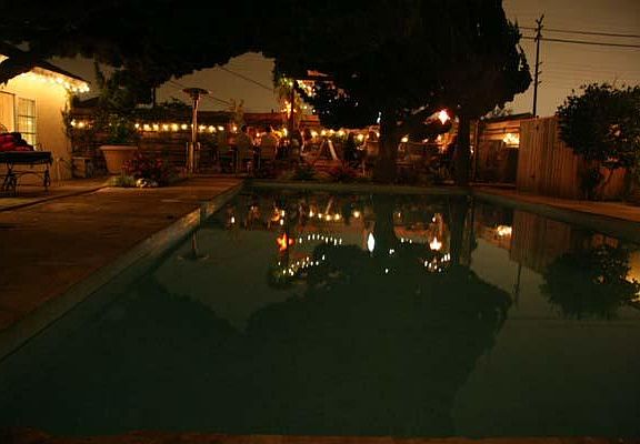 Pool and deck at night