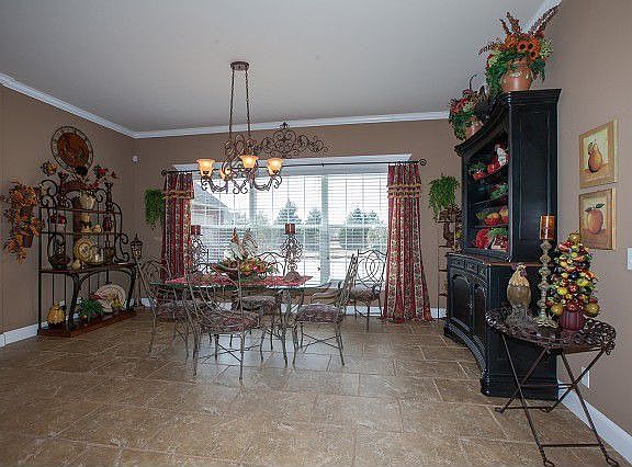 Spacious dining room with large windows
