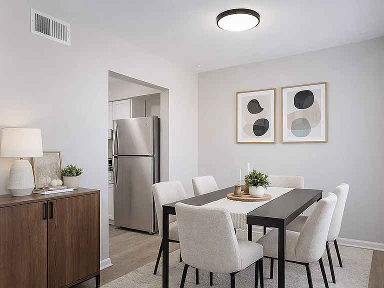 Modern dining space with neutral tones