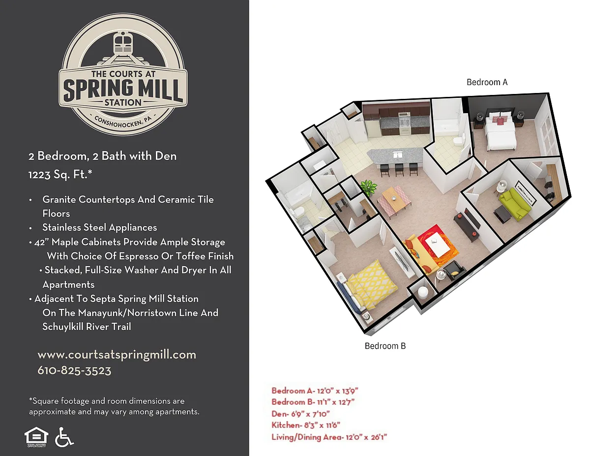Floor plan 2 Bed 2 Bath w/ Den