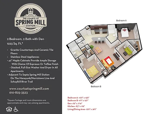 Floor plan 2 Bed 2 Bath w/ Den