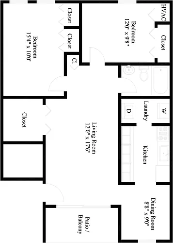 Floor plan Two Bedroom Garden