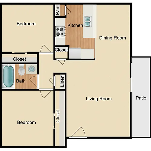 Floor plan 2 Bed 1 Bath