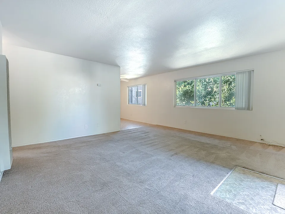 Living room with windows facing north