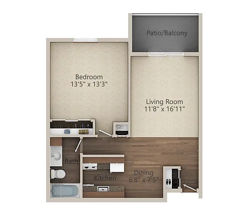 Floor plan 1 Bedroom (649 sq ft)