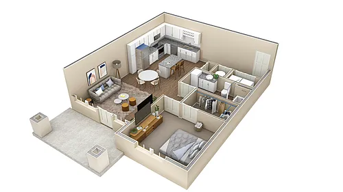 Floor plan 1 BR Vue Courtyard