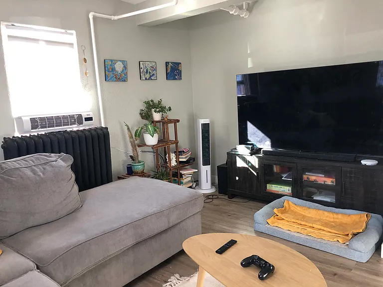 Living room with two windows facing South and West.