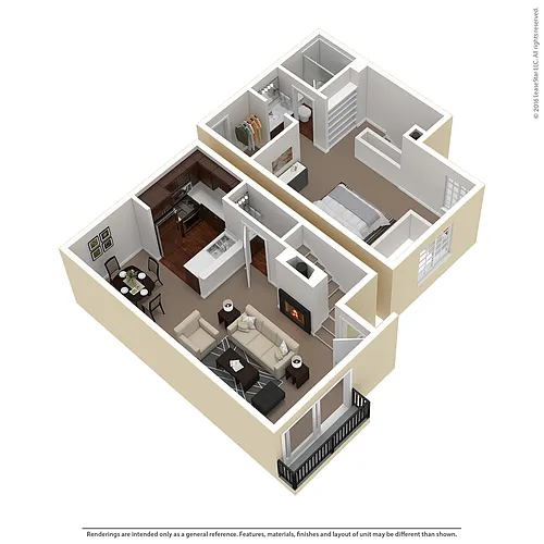 Floor plan 1 Bed 1.5 Bath Townhouse Plan C