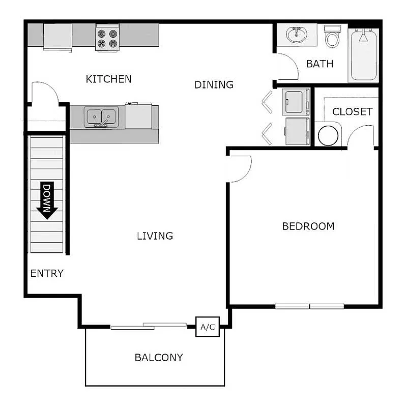 Floor plan 1 BEDROOM 1 BATHROOM - PHASE 1