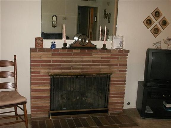 Fireplace in living room.