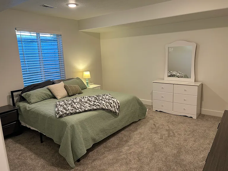 king size bed, 2 dressers and 2 end tables.