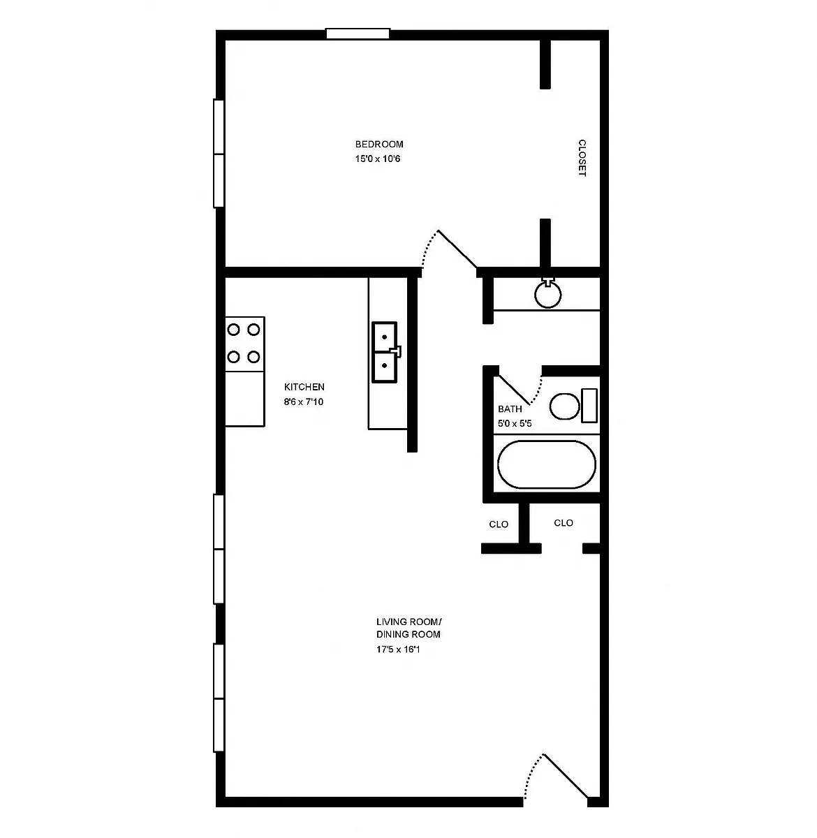 Floor plan VIRGINIA PARK ONE BEDROOM - 650 SQ FT