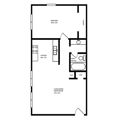 Floor plan VIRGINIA PARK ONE BEDROOM - 650 SQ FT