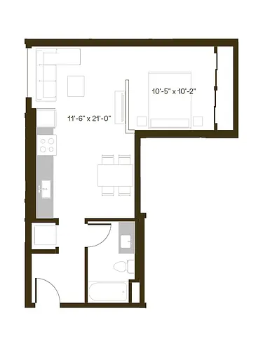 Floor plan Open 1 Bedroom, 1 Bath O2
