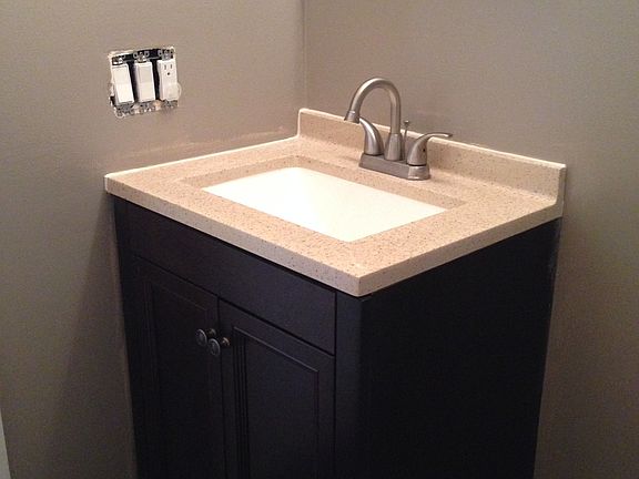 new vanity and mirror in master bath