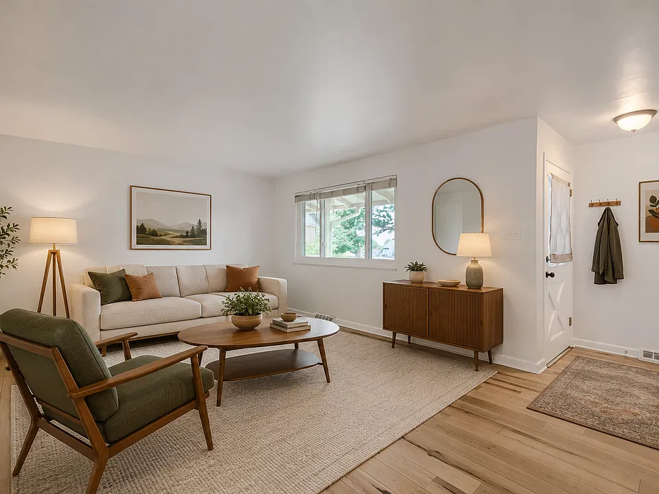 Spacious well-lit living room with LVP floors throughout the main floor!