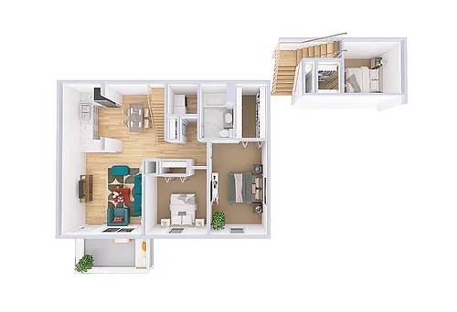 Floor plan 3 Bed, 1 Bath - Townhome