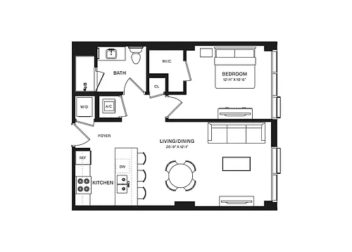 Floor plan 1 Bed/1 Bath-A1G