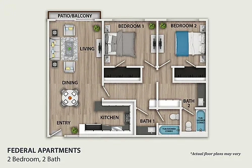 Floor plan Two Bedroom, Two Bath