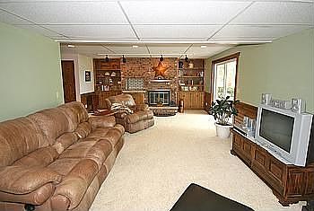 Family room walkout with fireplace