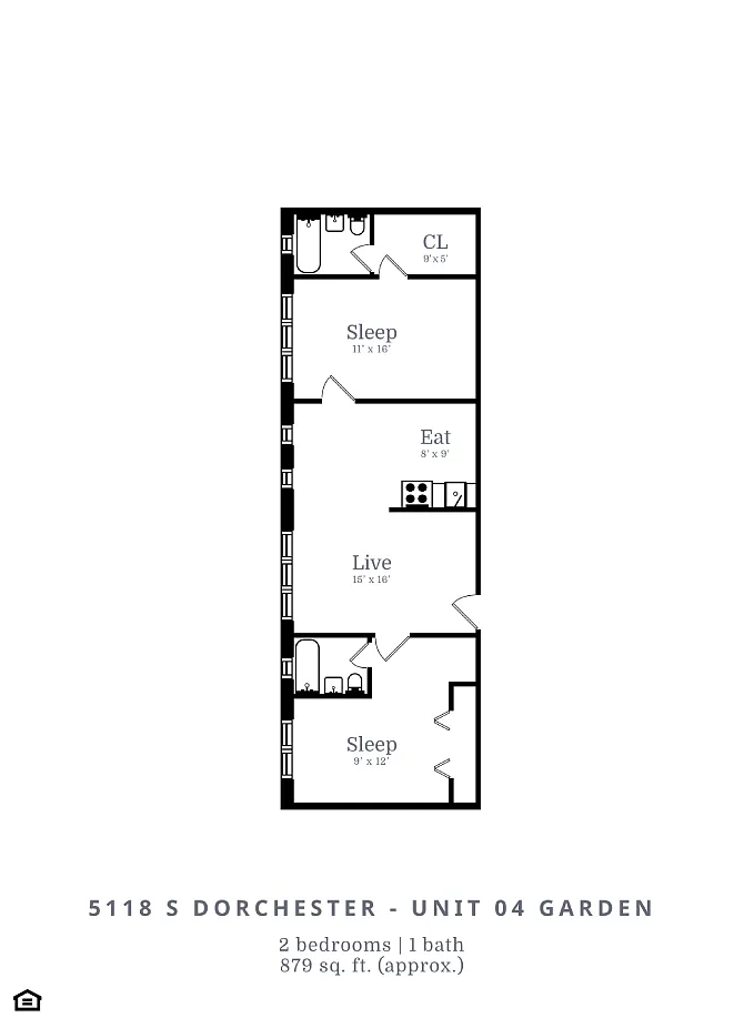 Floor plan 2 Bedroom 1 Bathroom (C1)