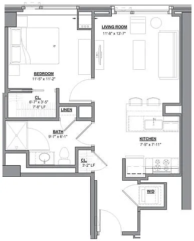Floor plan 1 Bed/1 Bath-1C-1