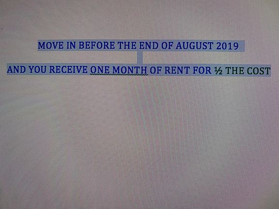 .........1/2 off Rent Incentive.........