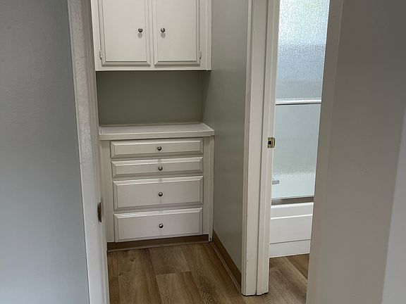 Hallway with storage and full closet on the left wall *not pictured