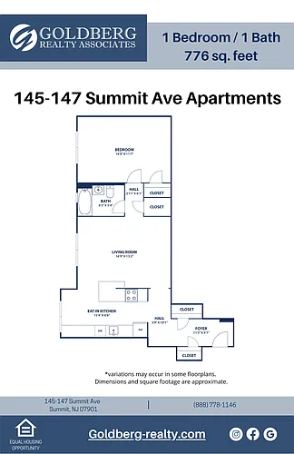 Floor plan 1 Bedroom Large with Eat In Kitchen