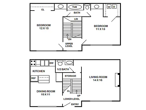 Floor plan 2 Bed, 2 Bath A Townhome (80% Income Restricted)