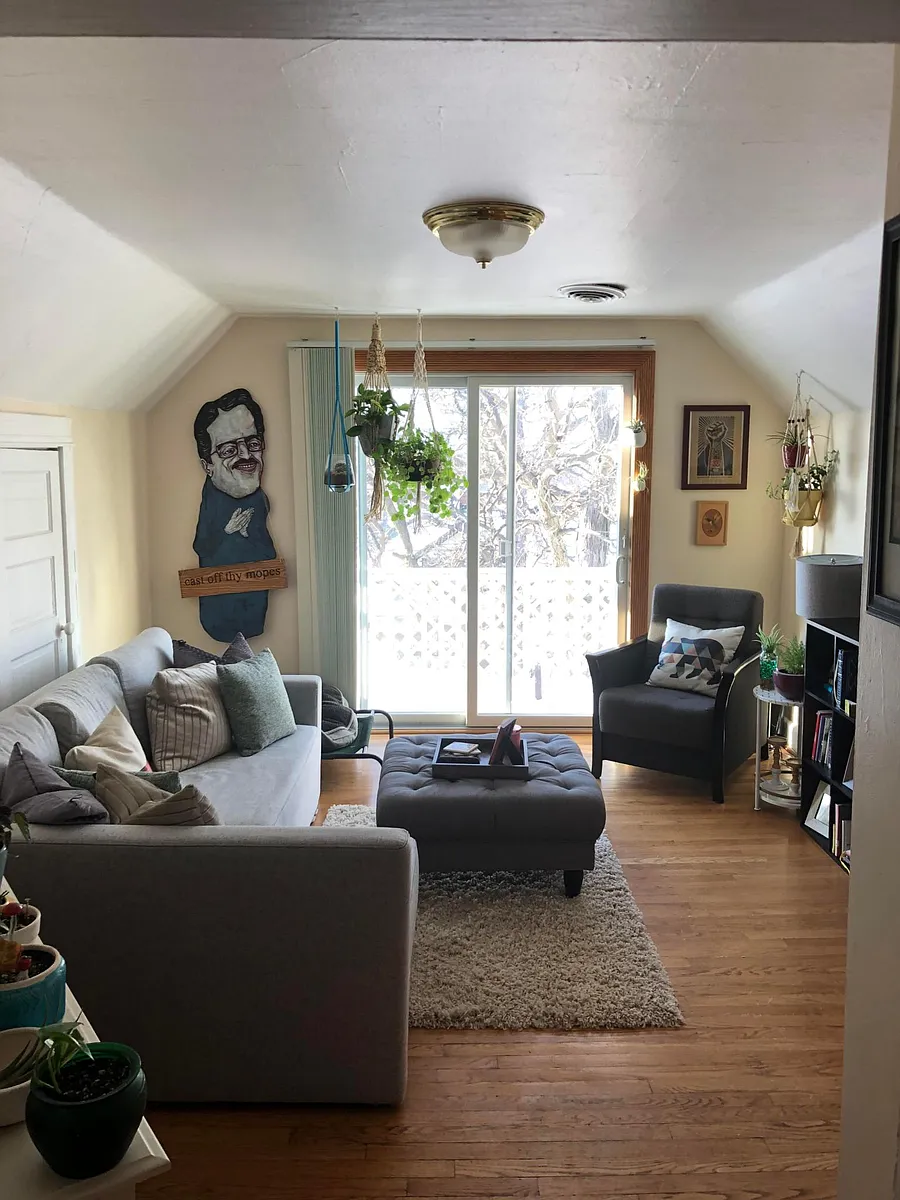 view from hallway toward lving room and entrance to porch through patio doors - 2087 Winnebago St #3