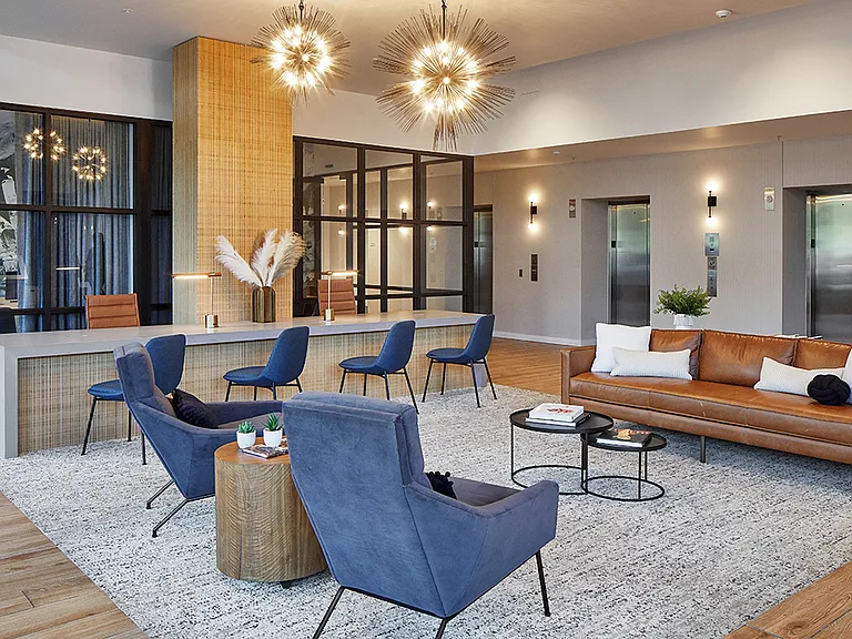 Apartment community Resident Lounge Lounge at Griffis South Waterfront in Portland, Oregon.