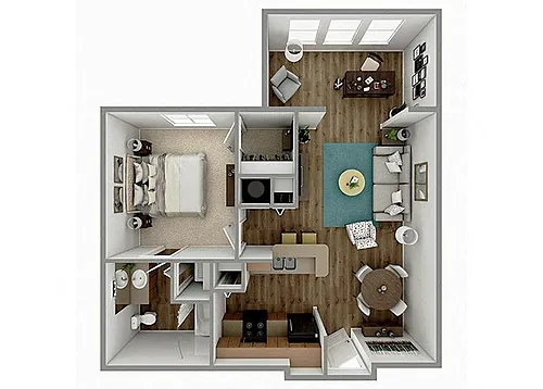 Floor plan 1 Bed 1 Bath + Sunroom - A2