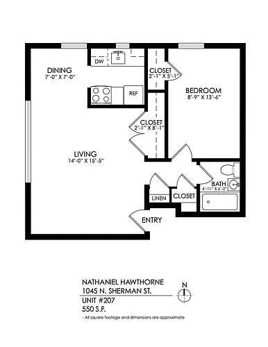 Floor plan 1 Bedroom, 1 Bath