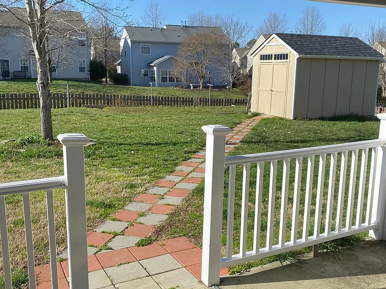 The fenced backyard.